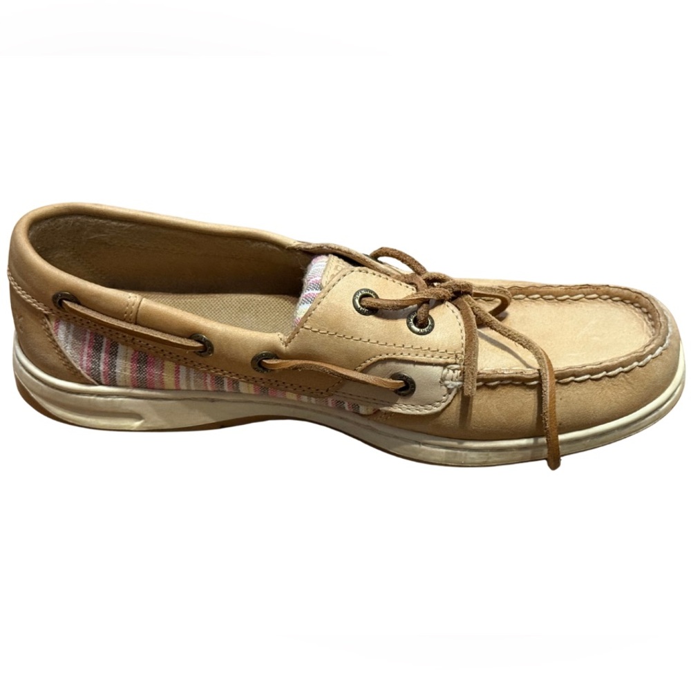 Sperry Tan Leather Boat Shoes Women’s 7.5 | Pink Stripe Memory Foam - Picture 4 of 6